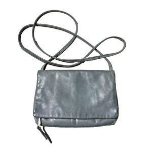 Hobo International Leather Crossbody Bag Small Gray Utility Pocket  Purse Y2K
